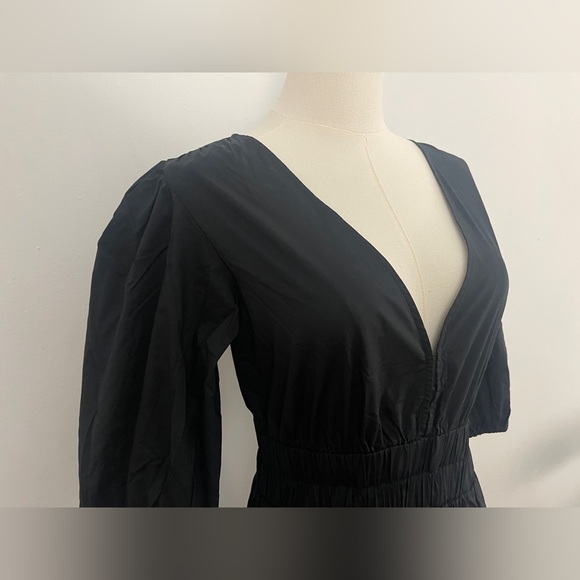 Rachel Parcell Puff Sleeve V-neck Poplin Midi Dress | Black Size Medium - Picture 7 of 10